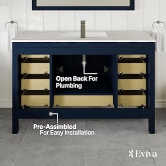 Eviva London 54 in Bathroom Vanities – 54 Inch Bathroom Vanity with Sink and Countertop, Gray Vanity Bathroom Sink Cabinet W/Quartz Countertop – Porcelain Single Sink Design for Modern Bathrooms