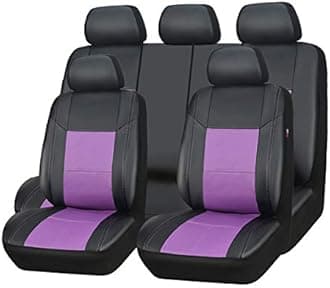 Skyline Premium Leather Seat Covers, Waterproof PU Car Seat Covers Full Set for Cute Women Girly, Universal Fit for Cars,SUV,Vehicles,Sedans,Trucks, Airbag Compatible (Black and Purple)