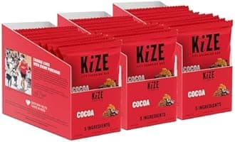 KiZE Energy Bars - Cocoa - 30-Count - Gluten Free, Non-GMO, and High Protein Meal Replacement Energy Bars, Clean and Simple Food Ingredients - 10g High Protein Snacks (30 Count)