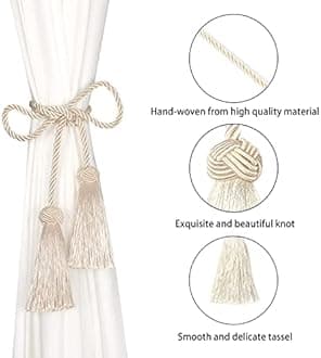 BEL AVENIR 6 Pack Curtain Handmade Tiebacks Decorative Curtain Holdbacks with Tassel (Beige, 6 Pack)