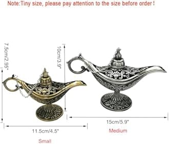 Honoro Vintage Legend Aladdin Magic Genie Lamp - Metal Carved Wishing Light for Home Wedding Party Tabletop Decoration Delicate Gift,Small Gold