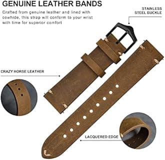 BISONSTRAP Men's Watch Bands, Hand-Stitched Leather Watch Straps, Quick Release, 18mm 19mm 20mm 21mm 22mm