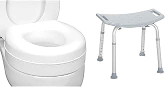 HealthSmart Raised Toilet Seat Riser That Fits Most Standard (Round) Toilet Bowls for Enhanced Comfort and Elevation with Slip Resistant Pads & Drive Medical RTL12203KDR Shower Chair