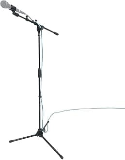 Rockville RVMIC1 V2 Pro Audio Tripod Microphone Stand, Telescopic Boom, All-Metal Joints, Steel, Universal, Perfect for Studio & Live Performances