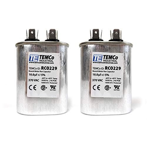 2 Pack TEMCo 10 uF Run Capacitor CBB65, 10 MFD, 370V, Oval, 50/60Hz | for HVAC AC Fan, Motor, Blower Applications