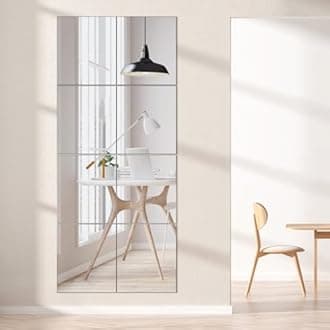 VASUHOME Glass Full Length Wall Mirror Tiles - [12 x10 Inch - 12PCS] HD Gym Mirrors for Home Gym, Full Body Long Mirror for Bedroom, Living Room, Door, Closet