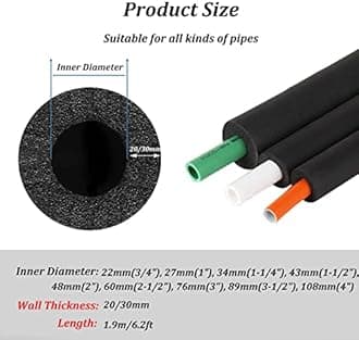 Water Pipe Insulation Tubing 3/4" 1" 1-1/4" 1-1/2" 2" 2-1/2" 3" 3-1/2" 4" Inner Diameter Foam Tube Insulation for 0.79"/1.18" Thick Wall Insulation Lagging Wrap (1.18", ID 3")