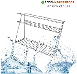 Stainless-Steel Kitchen Rack, Kitchen Organizer,Counter top Kitchen 2-Layer Corner Storage Rack for Kitchen Rack, 2 Tier Rack (Silver, 1 Pc)(33 * 15 * 26) cm, Tiered Shelf