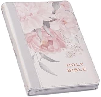 KJV Holy Bible, Deluxe Gift Bible with Thumb Tabs, Ribbon Marker, King James Version, Faux Leather, Frosty Gray and Pink Floral, Zipper Closure (KJV Deluxe Gift Editions)