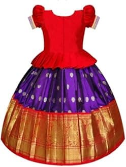 White Button New south Indian traditional pattu pavadai Jecquard Lehenga choli for girls dress