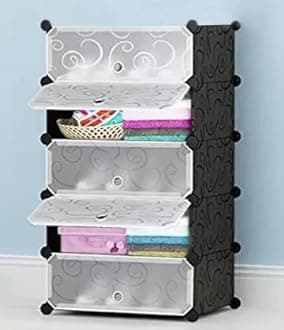 AYSIS Plastic Rack For Storage,Foldable Wardrobe For Clothes,Collapsible Wardrobe,Kitchen Cupboard,Clothes Storage ,Cupboard For Clothes Plastic(Black,5-Shelf-5-Door),44 Centimeters,32 Cm,158 Cm