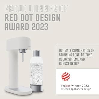 Mysoda Ruby 2 Sparkling Water Maker - Silent Carbonated Water Machine Made of Robust Long-Lasting Aluminium & 1L Water Bottle - Without CO2 Cylinder - Colour White