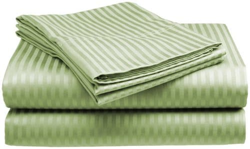 Crystal Trading 4-Piece Bed Sheet Set - Dobby Stripe - 100% Cotton Sateen - 400 Thread Count (Twin, Sage)