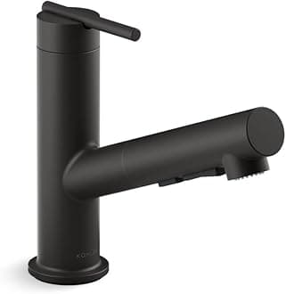 KOHLER 22976-BL Crue Pull-Out Kitchen Faucet, Pull Out Sprayer, Single-Handle Utility Faucet, Matte Black