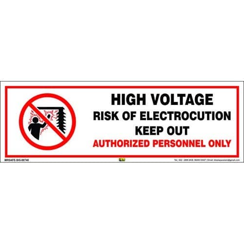 Mr. Safe - High Voltage Risk Of Electrocution Keep Out Authorized Personnel Only Sign Eco Vinyl Sticker (12 Inch X 4 Inch)