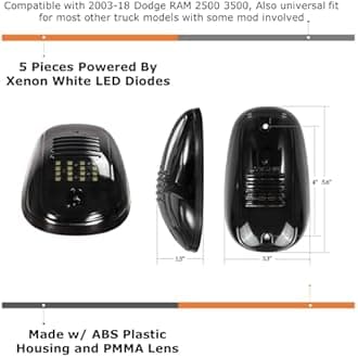 iJDMTOY 5pcs White LED Cab Roof Top Marker Running Lights For Truck SUV 4x4 (Black Smoked Lens Lamps)