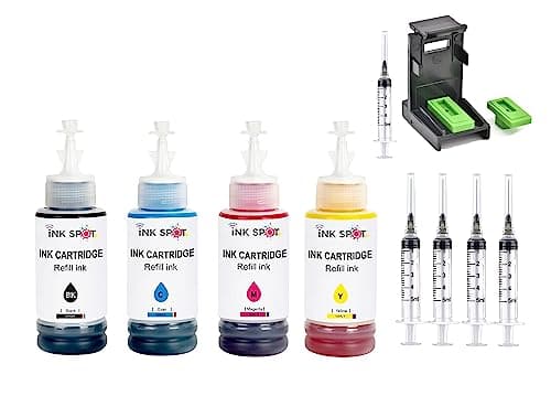 INKSPOT Refill Kit with Suction Tool Combo Pack of High Yield Inkjet Cartridge Ink Refill Compatible for HP and Canon Cartridge Printers - 100ml Per Bottle