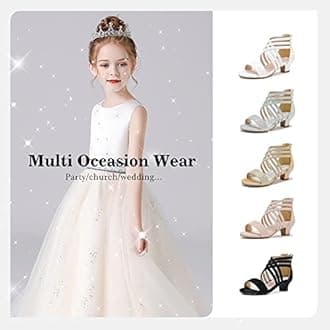 Girls Sandals Grils Dress Shoes Wedding Party Open Toe Glitter High Heels for Little Big Kids Toddler