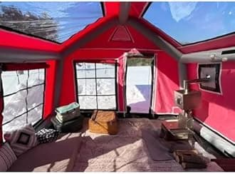 Large Inflatable Camping Tent with Pump - 4 Season Waterproof & Windproof Luxury Cabin Tent for Winter Camping - Easy Setup & Mesh Windows