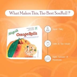 Nagpur’s Famous Heera Sweets Bhagat’s Sonroll Orange Flavoured | Son Roll Box 250g | Almonds & Pistachio Garnish | Preservative-Free (Pack of 4)