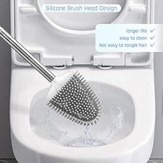 Sellemer Toilet Brush and Holder Set 3 Pack for Bathroom, Flexible Toilet Bowl Brush Head with Silicone Bristles and Stainless Steel Handle, Compact Size for Storage, Ventilation Slots Base