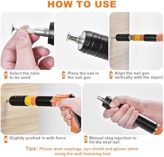 Concrete Nail Gun Kit with 220pcs Nails, 5 Speed Adjustable Manual Nail Gun for Concrete, Woodworking Decoration Nailer Gun, Portable Nail Wall Fastening Tool, Cement Wall Steel Nails Gun