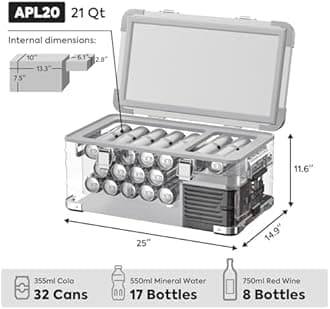 ICECO APL20 12 Volt Refrigerator, 21 Qts Aluminum Portable Freezer, Electric Cooler with SECOP Nano Compressor, Single Zone Car Fridge for Travel, Camping, -4℉~68℉, Powered by AC/DC or Solar