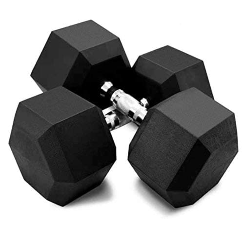 Leaf2you 1 Pair Hex Rubber Dumbbell with Metal Handle for Strength Training, Weight Loss, Workout Bench, Gym Equipment, and Home, Pair of 1 Heavy Dumbbells