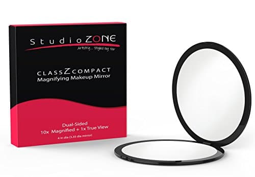 StudioZONE Compact Mirror - 2-Sided, Magnifying, Portable - Modern, Framed, Silver, Small - Perfect for Purses & Travel