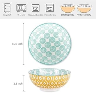 Selamica Ceramic Large Salad Bowls Set, 53 OZ Pho Bowls 8 Inch Soup Bowls for Kitchen, Large Serving Bowls for Ramen Pasta Fruit Dinner, Stackable & Sturdy, Set of 3, Assorted Colors