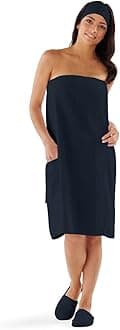 Boca Terry Womens Spa Wrap - 100% Cotton Spa, Shower, Bath and Gym Towel w Snaps - Med/Large, XXL, 4XL, 6XL (Medium/Large, Navy)