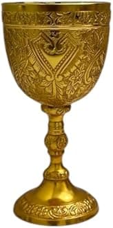 Brass Wine Goblet, 8oz - Arthur King Wine Chalice Goblet, Medieval Decor Goblet Beer Chalice Cup