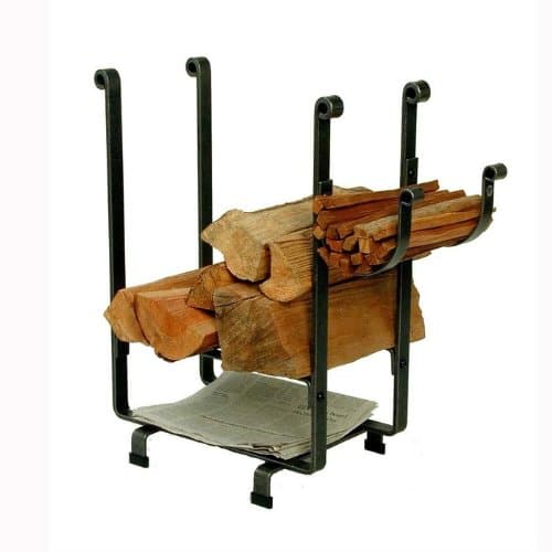 Enclume Rectangular Log Rack with Newspaper Rack, Hammered Steel