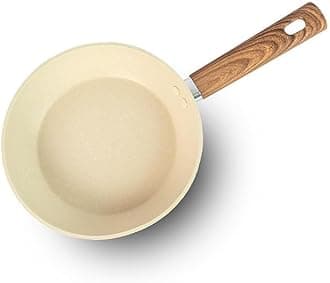 VDNSI Non Stick Egg Frying pan with Blocks Granite Fry pan for Cooking with Wooden Handle uttapam Frying pan Egg Omelette pan Round with Detachable Handle (Kadhai pan 28CM)