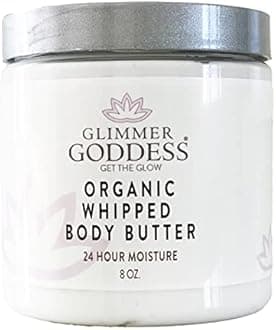 Glimmer GoddessOrganic Whipped Body Butter- Lemon Verbena, Vegan, 24 Hr Hydration, Less Stretch Marks, All Skin Types, Child-Safe, Organic, 8 oz