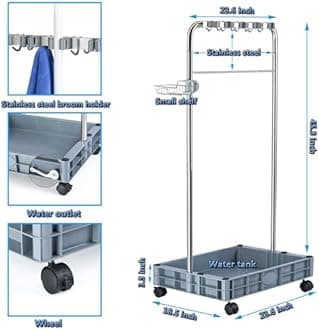 Broom Holder Organizer Movable Closet Storage Cabinet Mop Rack Floor Standing Cleaning Tool Cart For Garden Garage Schools Hotels Hospitals Factories Property Companies Restaurant (with Tank)