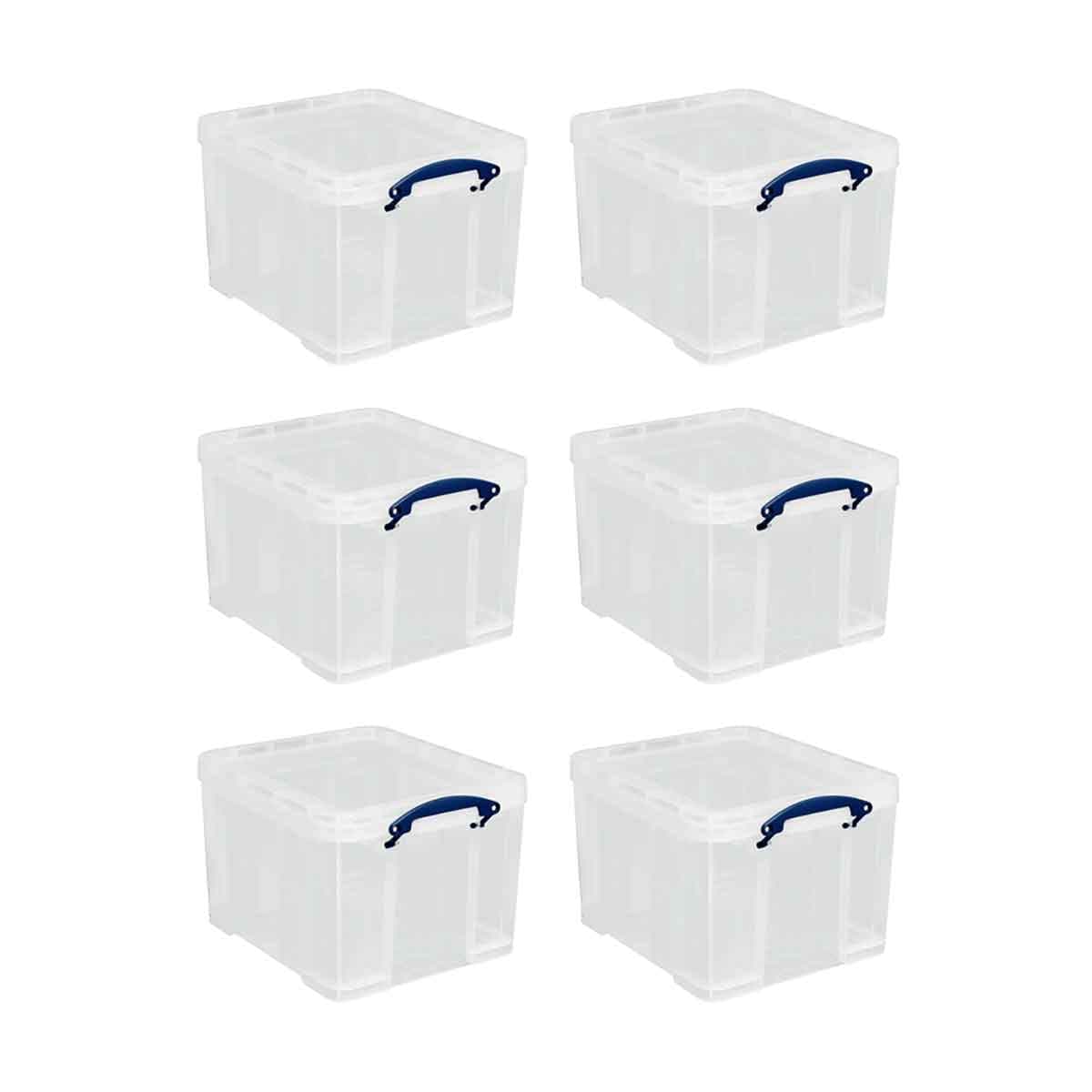 Really Useful 35 Litre Plastic Storage Box, Clear, Pack of 6 boxes, MEGA-DEAL
