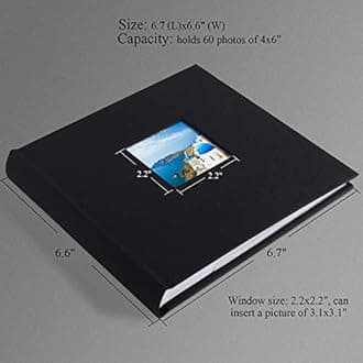 Photo Album 4x6 Hold 60 Photos with Memo Vertical Slip-in Pockets Photo Book, Linen Cover Picture Photo Albums with Writing Space for Wedding Baby Mother's Day Black