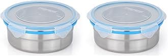 STEELLOCK SS Container/Dabba with 4 Side Clip Lock see through Lid for Office & School Use/Food Grade/Air Tight/Easy to Carry/Leak Proof (SL-1401-2pcs X 750 ml, Blue)