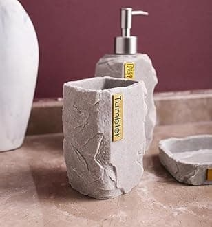 Hymmah Bathroom Accessories Set,Toothbrush Holder,Farmhouse Bathroom Decor,4 Pcs Resin Gift Set Apartment Necessities, Contain Toothbrush Cup,Soap Dispenser,Soap Dish,Tumbler