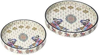 DULI Set of 2 MDF Wood Trays Enamel Coated| Round Trays Set of 2 | Serving Trays | Wooden Tray | Kitchen&Dining Decorative | Resin Tray | Handmade | 7x7 & 9x9 inches (Setof2RoundSmall: 2Elephant)