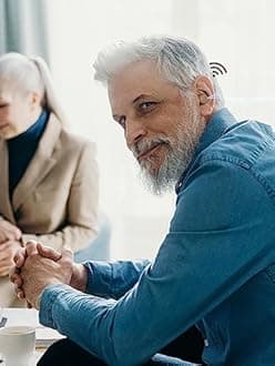 Nano Rechargeable Touch Hearing Aids for Seniors and Adults Severe Hearing Loss with Noise Cancelling，Easy Volume Control，Blue & Red Pair With Portable Charging Case，Suitable Gift for Elders