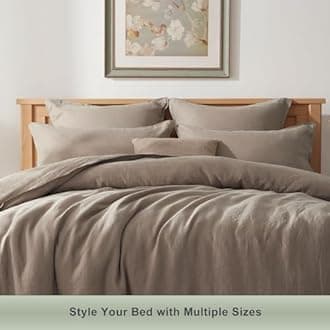 TOSMO 100% Linen Pillowcase Queen Size, Set of 2, Stone Washed Pillowcases Envelope Closure, Soft and Durable Pillow Cases, 20" X 40", Taupe