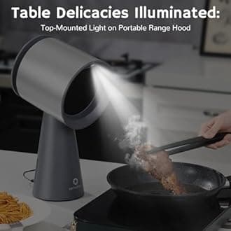 AIRTHEREAL RH180 Desktop Range Hood with 3 Speeds and Large Oil Collection Cup, Detachable Aluminum Carbon Filter, Low Noise Portable Kitchen Exhaust Fan for Cooking, Silver