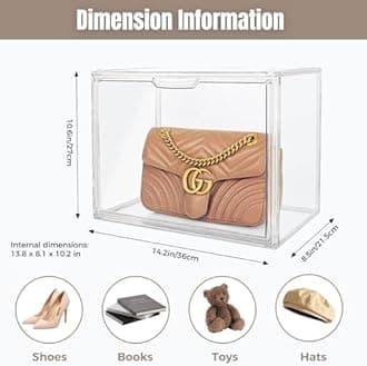 15Pack Purse Organizer for Closet Clear Acrylic Display Case Handbag Storage Organizer Box with Magnetic Door Stackable Storage Bins with Dustproof Lid for Book Toys Shoes Cosmetic Collectibles