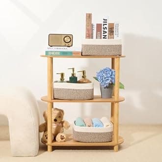 MiniArk Small Storage Baskets for Organizing | Closet Organizer Bins | Shelf Toy Basket | Woven Rope Baskets | Cube Decorative Box | Shallow Basket | 11.5x7.5x4.7” | 3 Packs White Brown