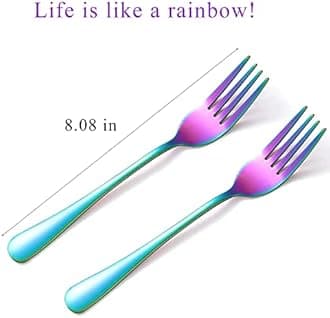 Rainbow Forks,Set of 6 Top Food Grade Stainless Steel Forks Silverware Set, Table Flatware,8 Inches, Mirror Polished & Dishwasher Safe, New Apartment Essentials