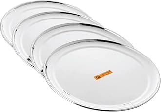 Shri & Sam Stainless Steel High Grade Shagun Dinner Plates (4 Pcs)