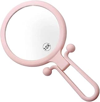 SVS ONLINE Foldable Handheld Makeup Mirror with Magnification, for Desk Make Up, Magnifying Hand Held Mirror, Double Side Folding Women Adjustable Handle Travel(Folding Hand Held Mirror (Pink))