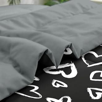 Pamnest Comforter Set Queen Size, Love Cute 7 Pcs Bedding for Kids and Adults, Heart White Bed Sheet Sets with Fitted Sheet 2 Pillowcases & 2 Shams for Bedroom Bed Decor